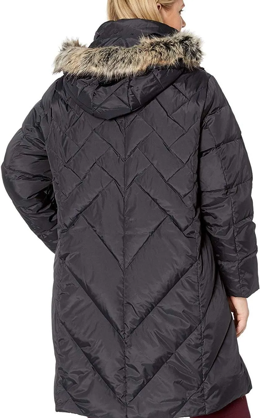 LONDON FOG Women's Plus Size Snap Front Hooded Multi Pattern Quilt Down Coat