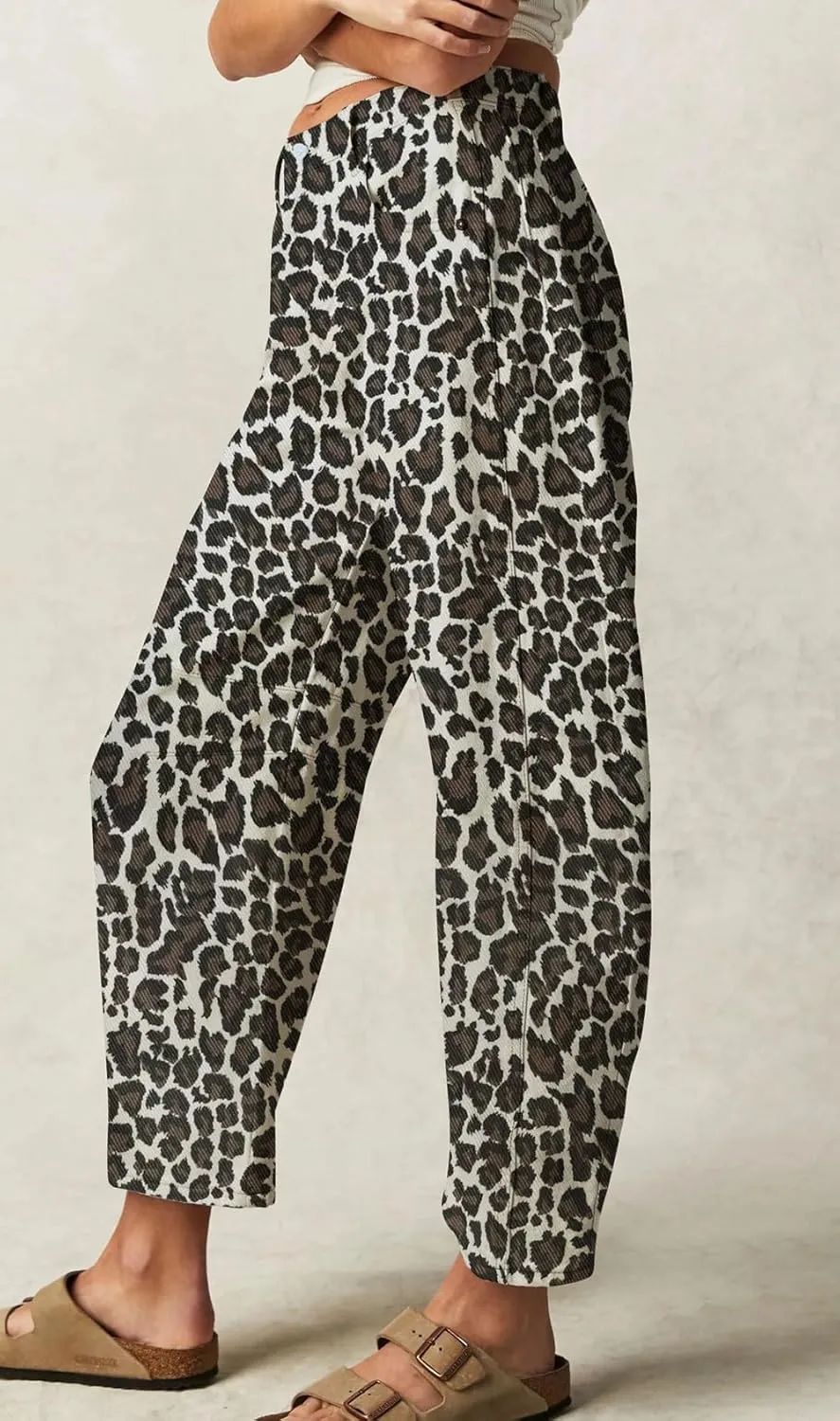 loveimgs Women Baggy Leopard Barrel Jeans Cheetah Print Mid Rise Wide Leg Denim Pants Harem Boyfriend Cargo Jeans Y2k