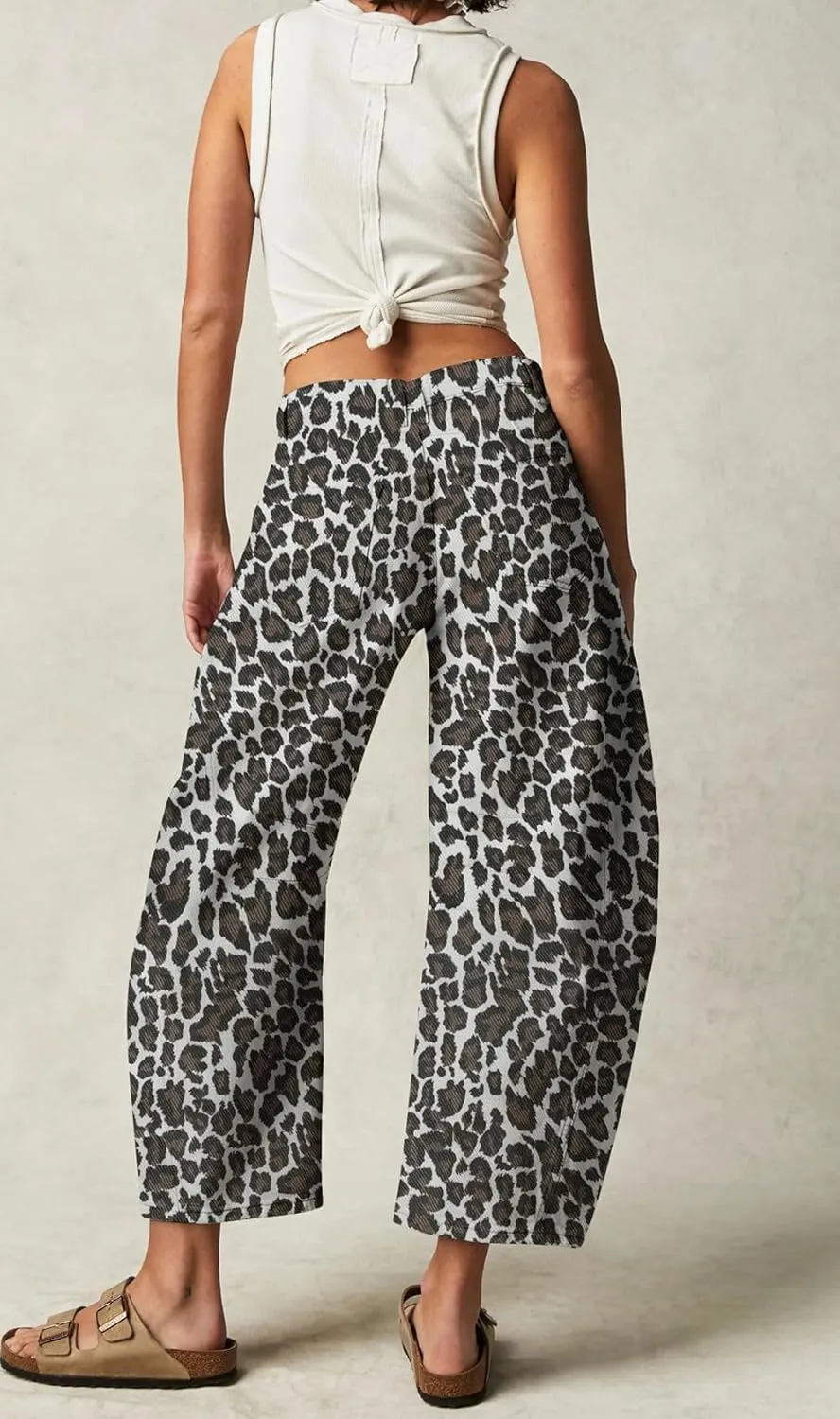 loveimgs Women Baggy Leopard Barrel Jeans Cheetah Print Mid Rise Wide Leg Denim Pants Harem Boyfriend Cargo Jeans Y2k