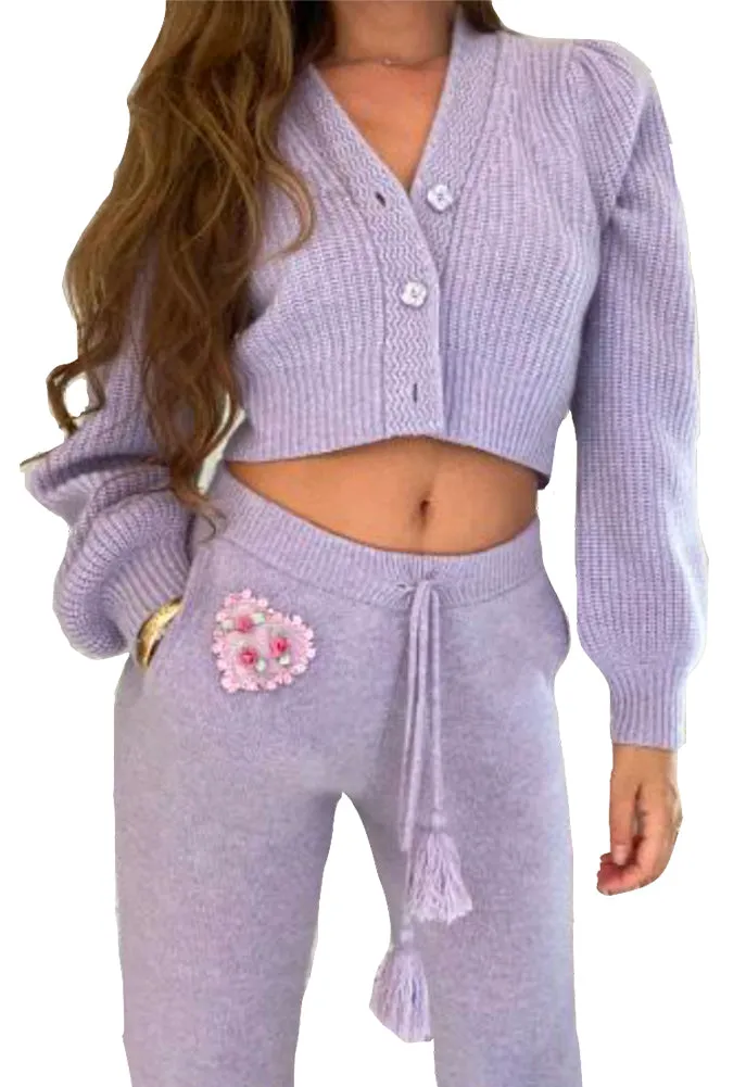 LoveShackFancy Avignon Cropped Cardigan in Purple