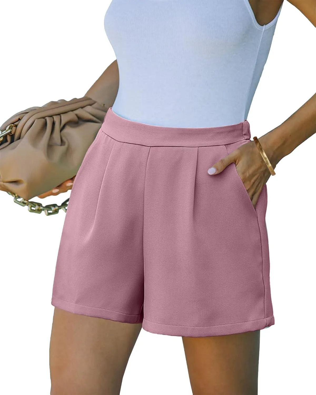 luvamia 2024 Dress Shorts for Women High Waisted Business Casual Outfits for Work Summer Pleated Short Dressy Shorts