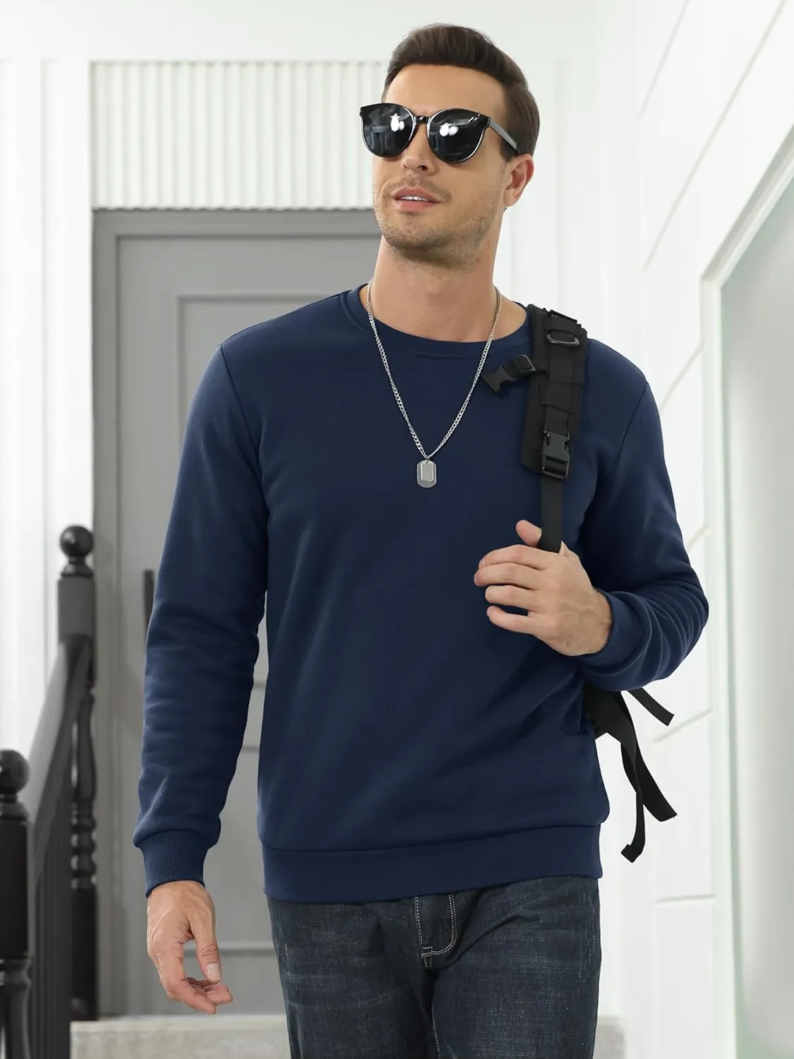 MAGCOMSEN Men's Sherpa Lined Sweatshirts Fleece Pullover Basic Tops Warm Crewneck Winter Sweatshirt