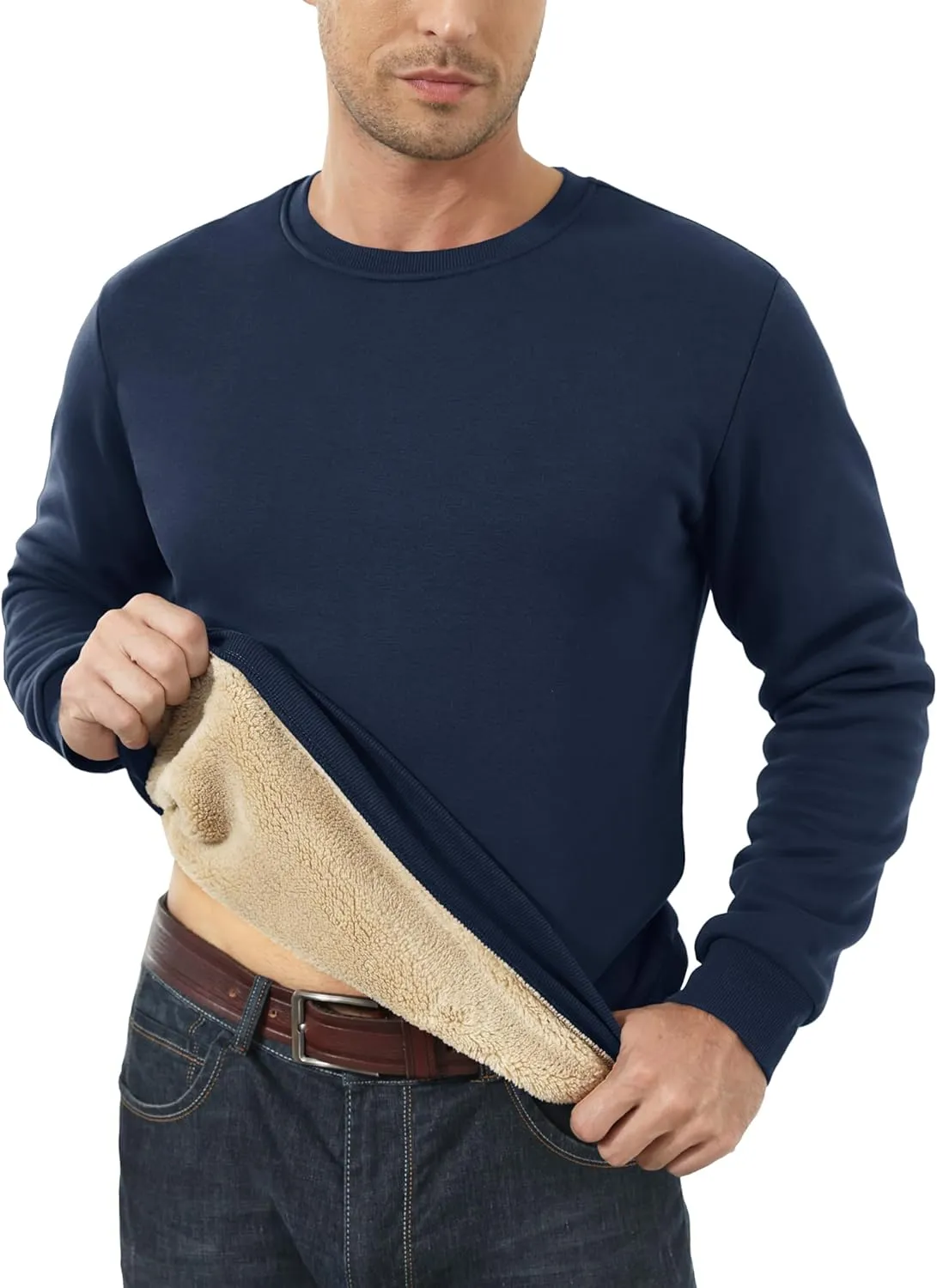 MAGCOMSEN Men's Sherpa Lined Sweatshirts Fleece Pullover Basic Tops Warm Crewneck Winter Sweatshirt