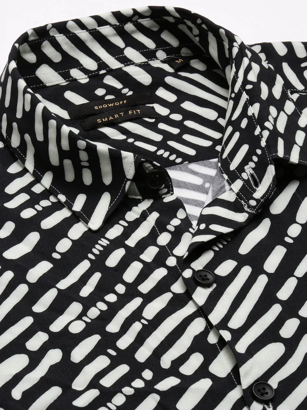 Men Black Smart Slim Fit Printed Spread Collar Casual Shirt