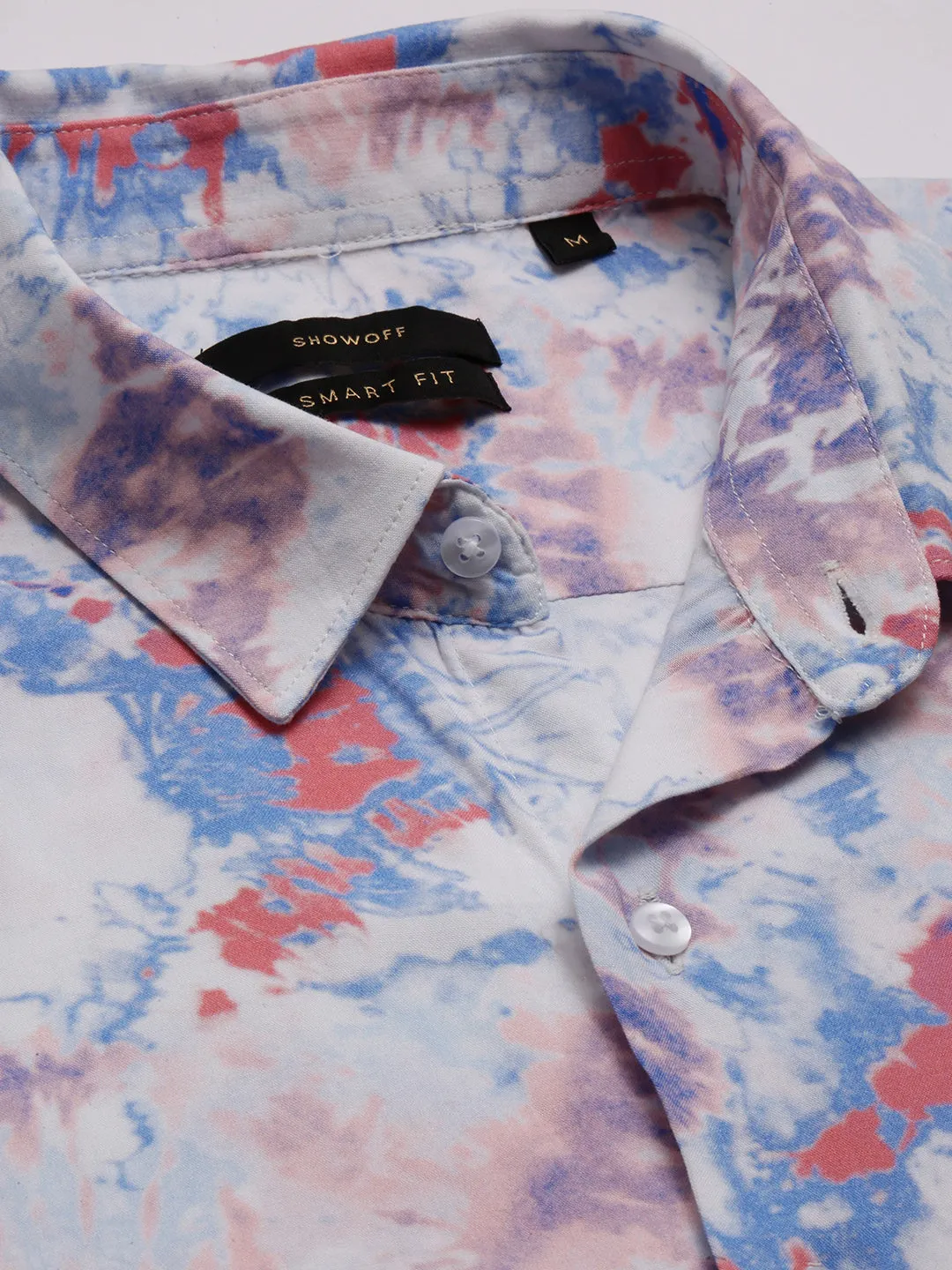 Men Blue Smart Slim Fit Abstract Printed Spread Collar Cotton Casual Shirt