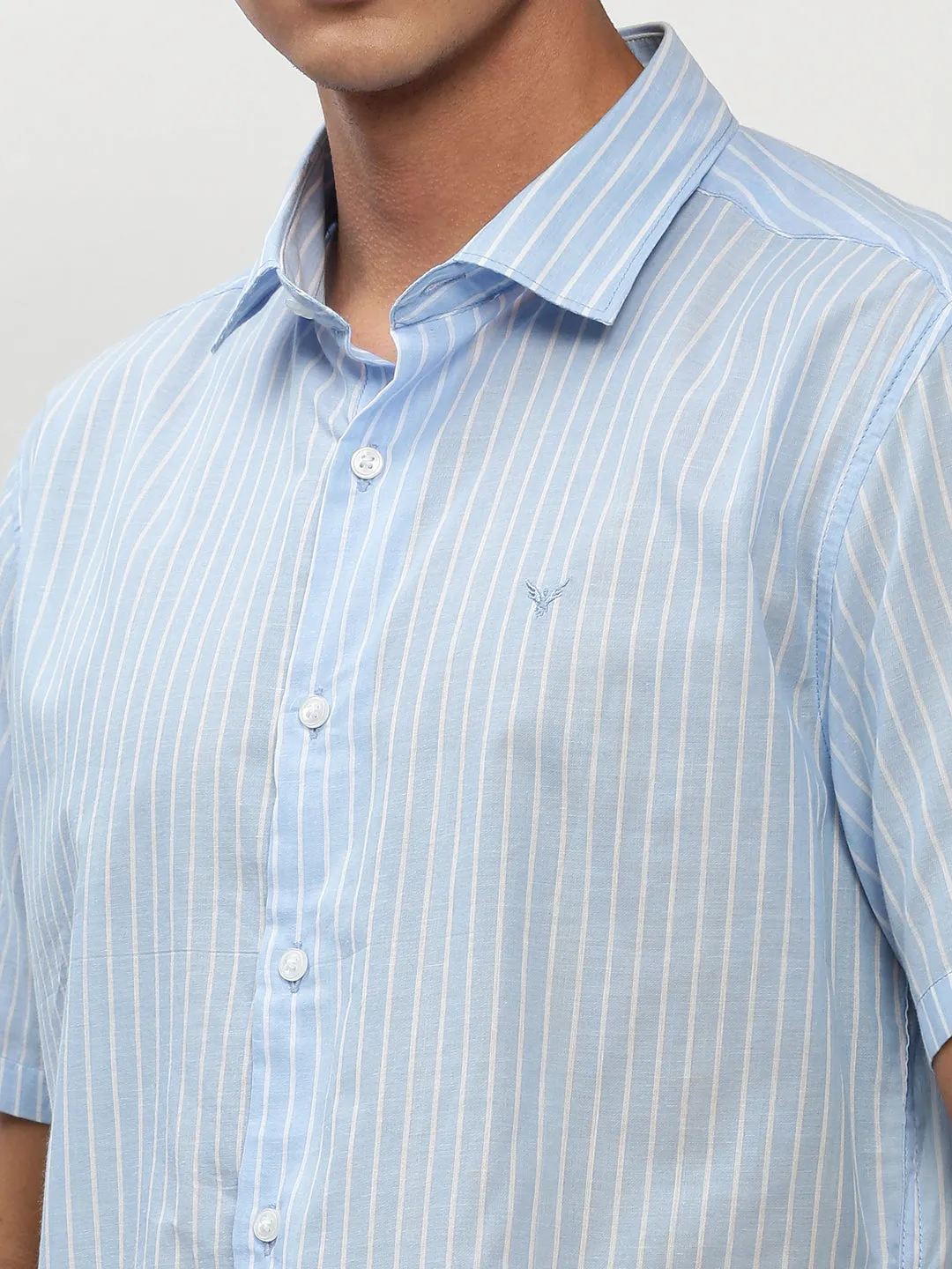 Men Blue Standard Vertical Striped Cotton Slim Fit Casual Shirt