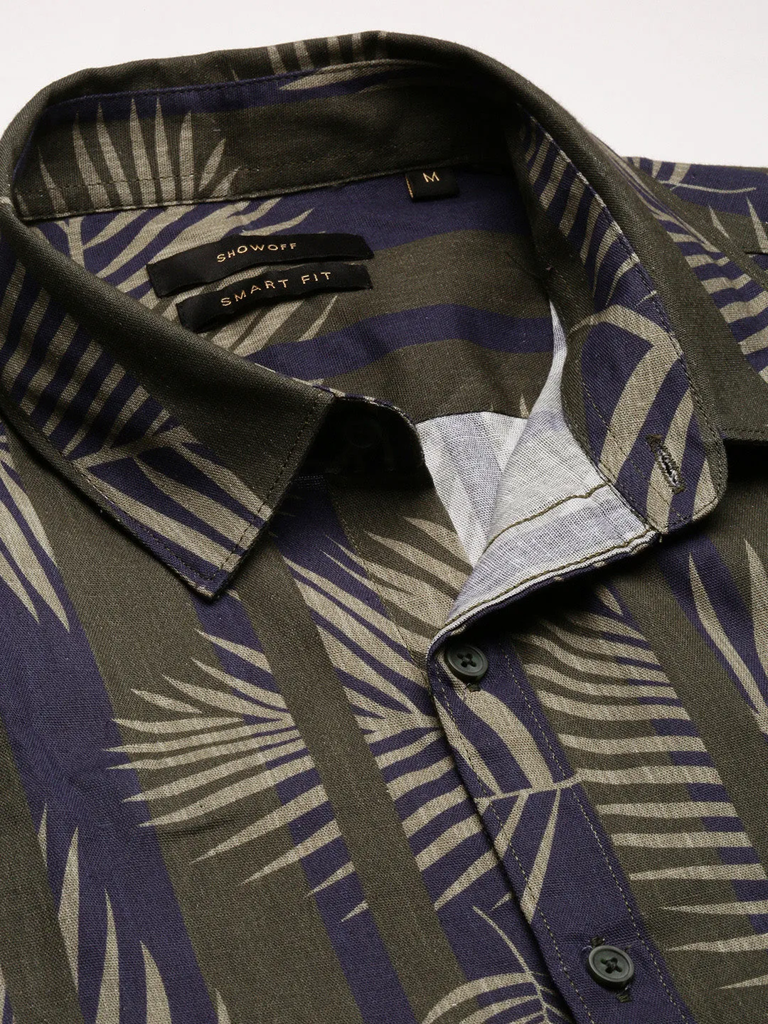 Men Green Smart Slim Fit Floral Printed Cotton Casual Shirt