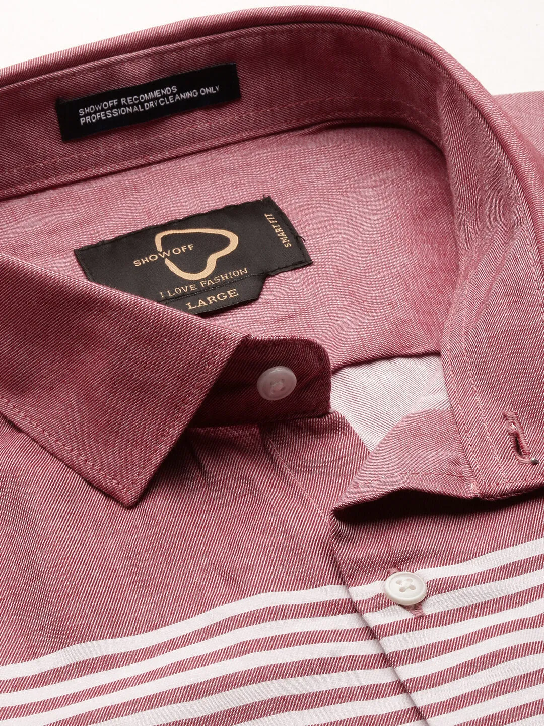 Men Pink Smart Horizontal Striped Twill Cotton Slim Fit Casual Shirt