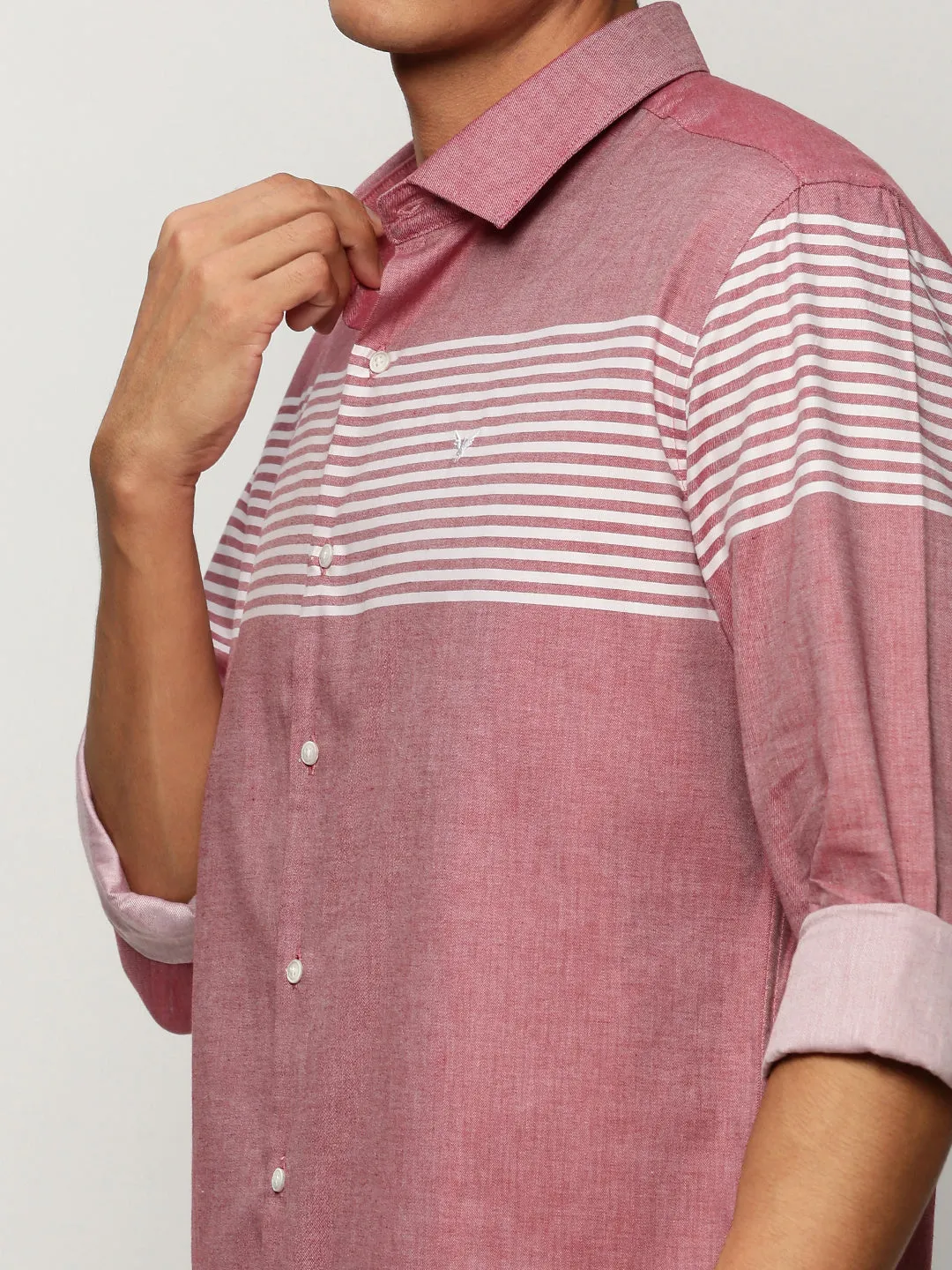 Men Pink Smart Horizontal Striped Twill Cotton Slim Fit Casual Shirt