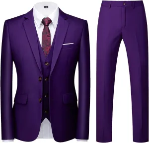 Mens 3 Piece Tuxedo Suits Slim Fit Casual Suit Blazer Two Button Wedding Prom Jackets Vest&Trousers