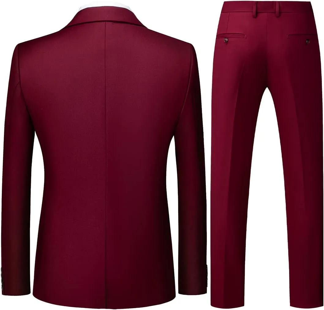 Mens 3 Piece Tuxedo Suits Slim Fit Casual Suit Blazer Two Button Wedding Prom Jackets Vest&Trousers