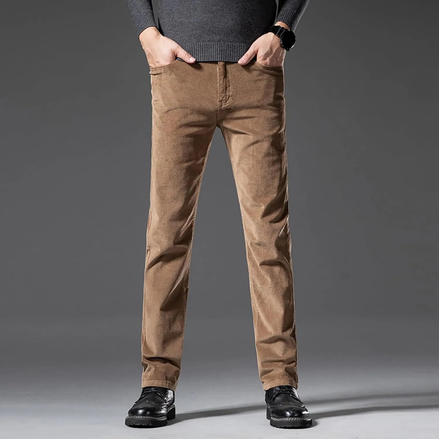 Men's Casual Corduroy Pants Stretch Waist Straight Leg Baggy Sweatpants Slim Fit Versatile Lightweight Plus Size Trousers