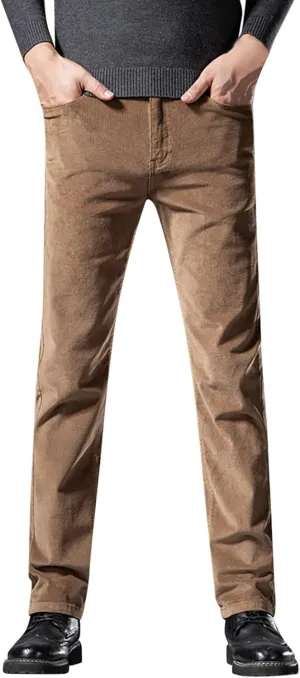 Men's Casual Corduroy Pants Stretch Waist Straight Leg Baggy Sweatpants Slim Fit Versatile Lightweight Plus Size Trousers