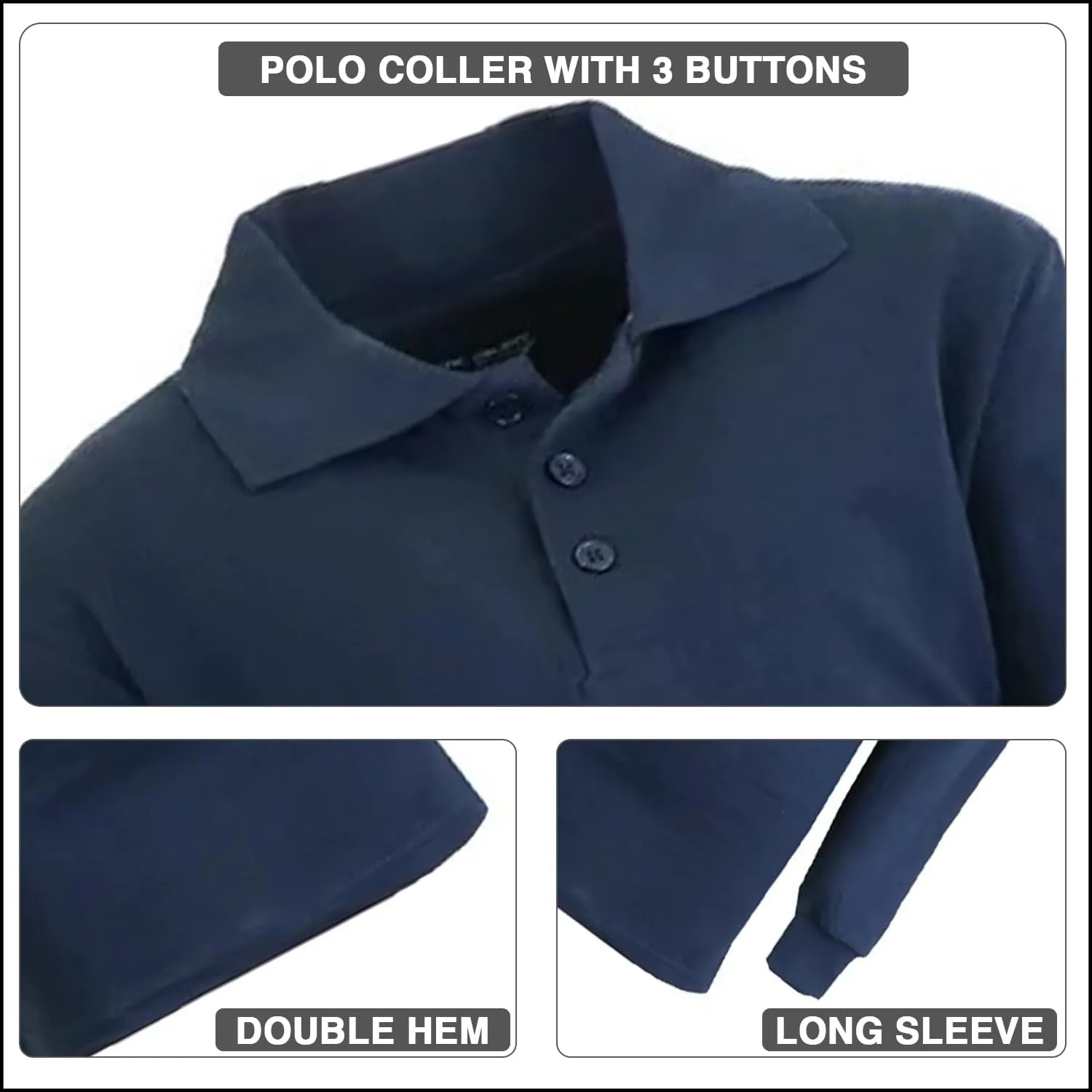 Men's Classic Pique Polo Shirt, Uniform Long Sleeve Polo Shirts, 3-Pack