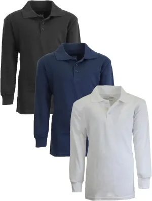 Men's Classic Pique Polo Shirt, Uniform Long Sleeve Polo Shirts, 3-Pack
