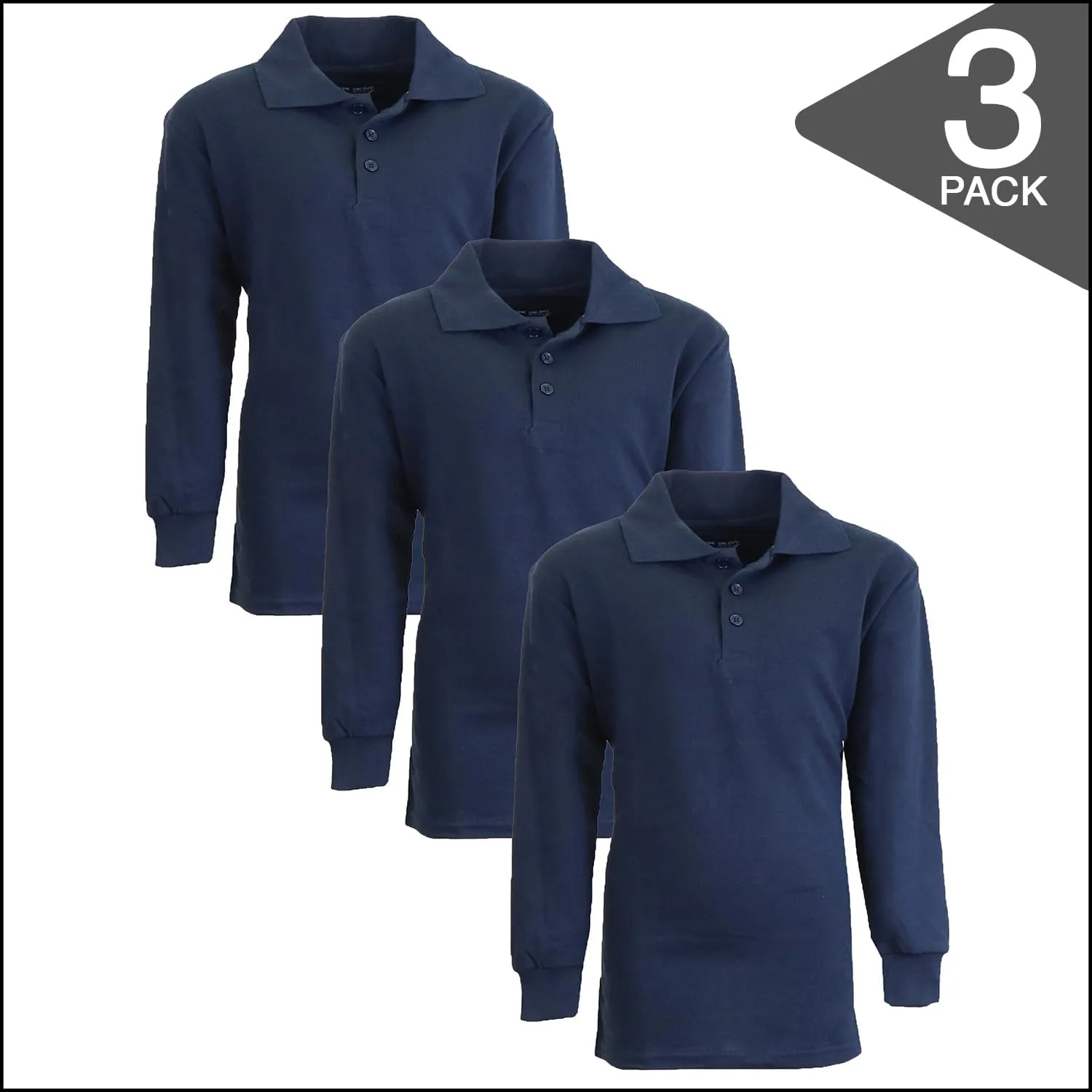 Men's Classic Pique Polo Shirt, Uniform Long Sleeve Polo Shirts, 3-Pack