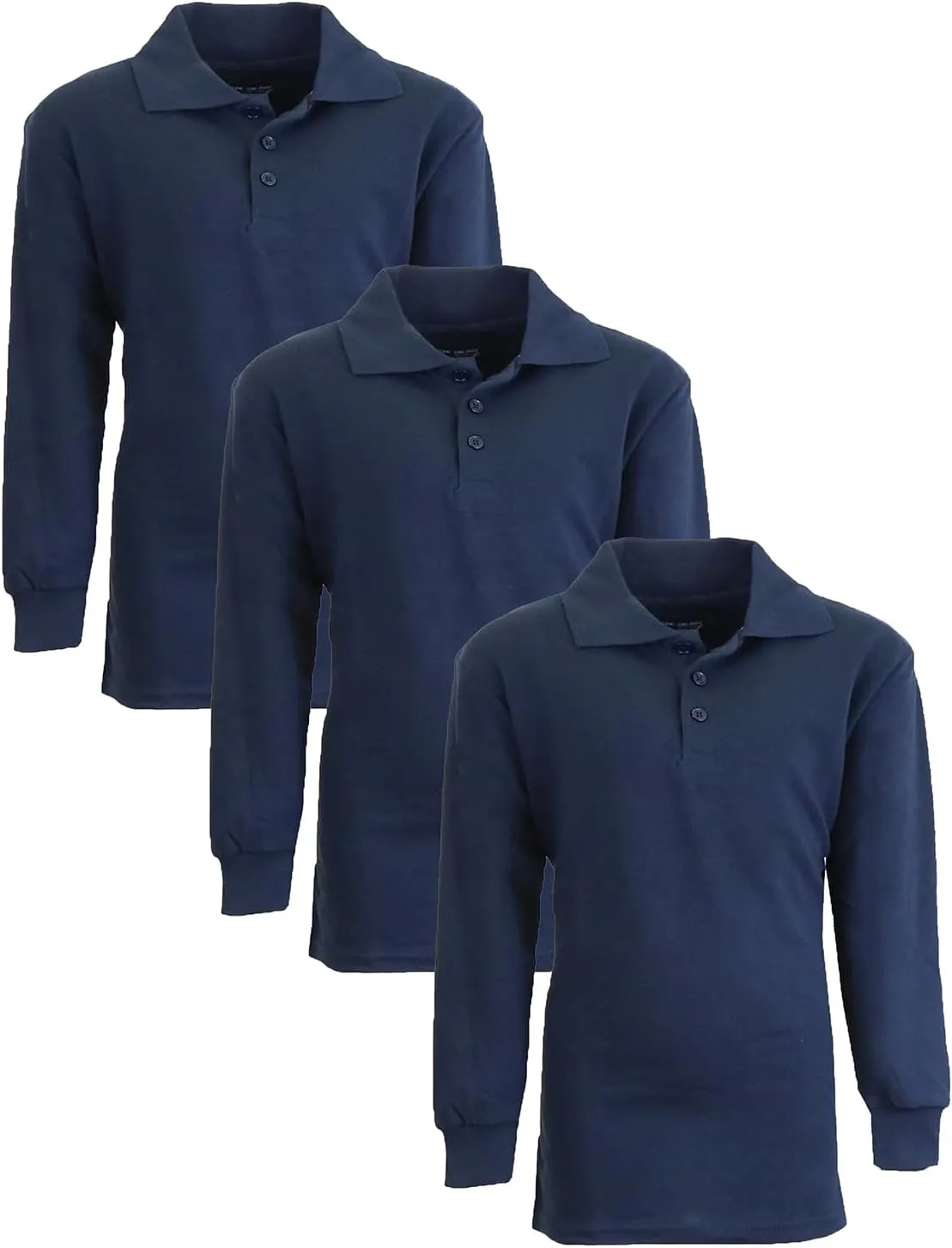 Men's Classic Pique Polo Shirt, Uniform Long Sleeve Polo Shirts, 3-Pack