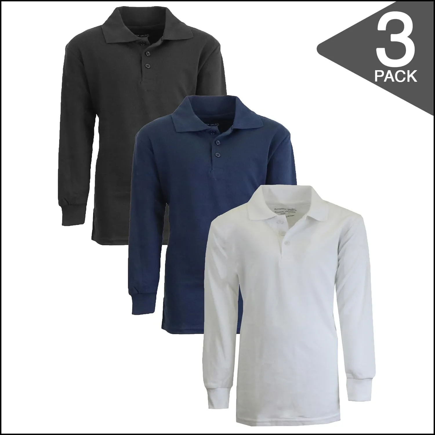 Men's Classic Pique Polo Shirt, Uniform Long Sleeve Polo Shirts, 3-Pack