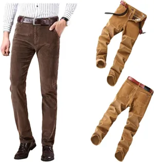 Men's Corduroy Straight Pant,Classic Slim Fit Business Suit Trousers,Flat-Front Casual Stretch Pants with Pockets