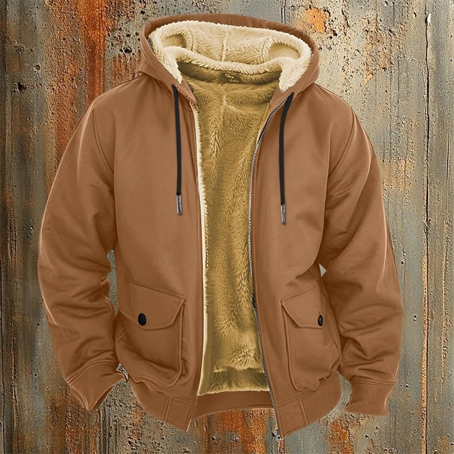 Mens Fleece Hoodie Sherpa Lined Hoodies Jacket Winter Full Zip Warm Heavyweight Thick Fuzzy Hooded Sweatshirt