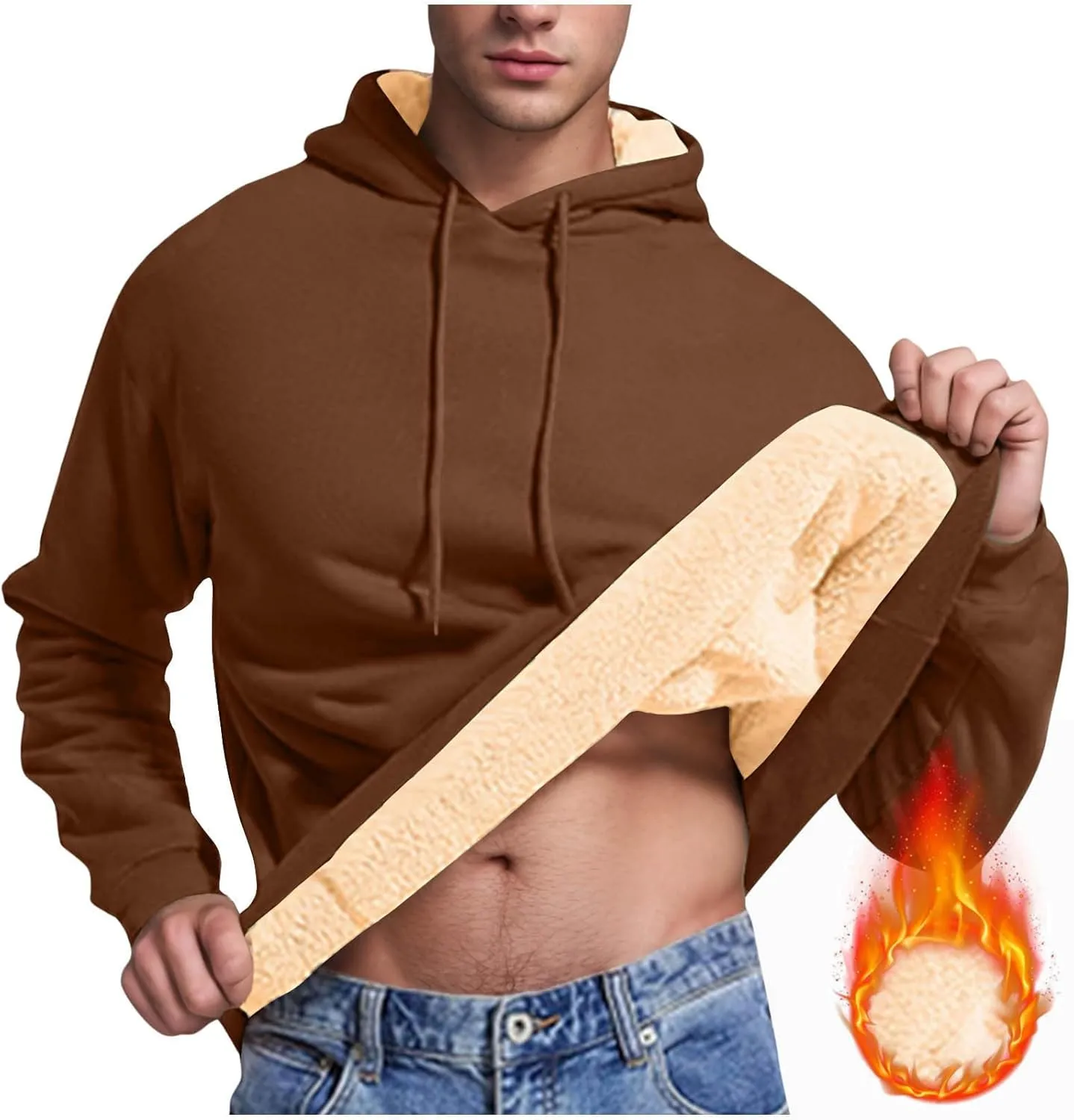 Mens Fleece Lined Hoodies Heavyweight Thick Winter Pullover Sherpa Warm Hooded Sweatshirt Thermal Windproof Jacket