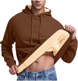 Mens Fleece Lined Hoodies Heavyweight Thick Winter Pullover Sherpa Warm Hooded Sweatshirt Thermal Windproof Jacket