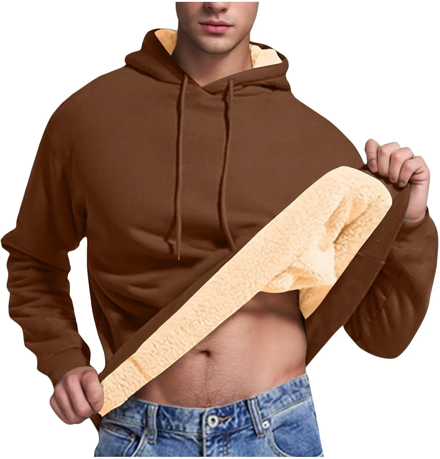 Mens Fleece Lined Hoodies Heavyweight Thick Winter Pullover Sherpa Warm Hooded Sweatshirt Thermal Windproof Jacket