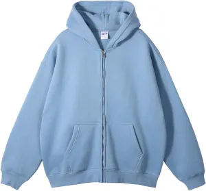 Mens Hoodie Pullover Zip Up Drop Shoulder Oversized Jacket Teens Preppy Loose Casual Fleece Drawstring Pullover Tops