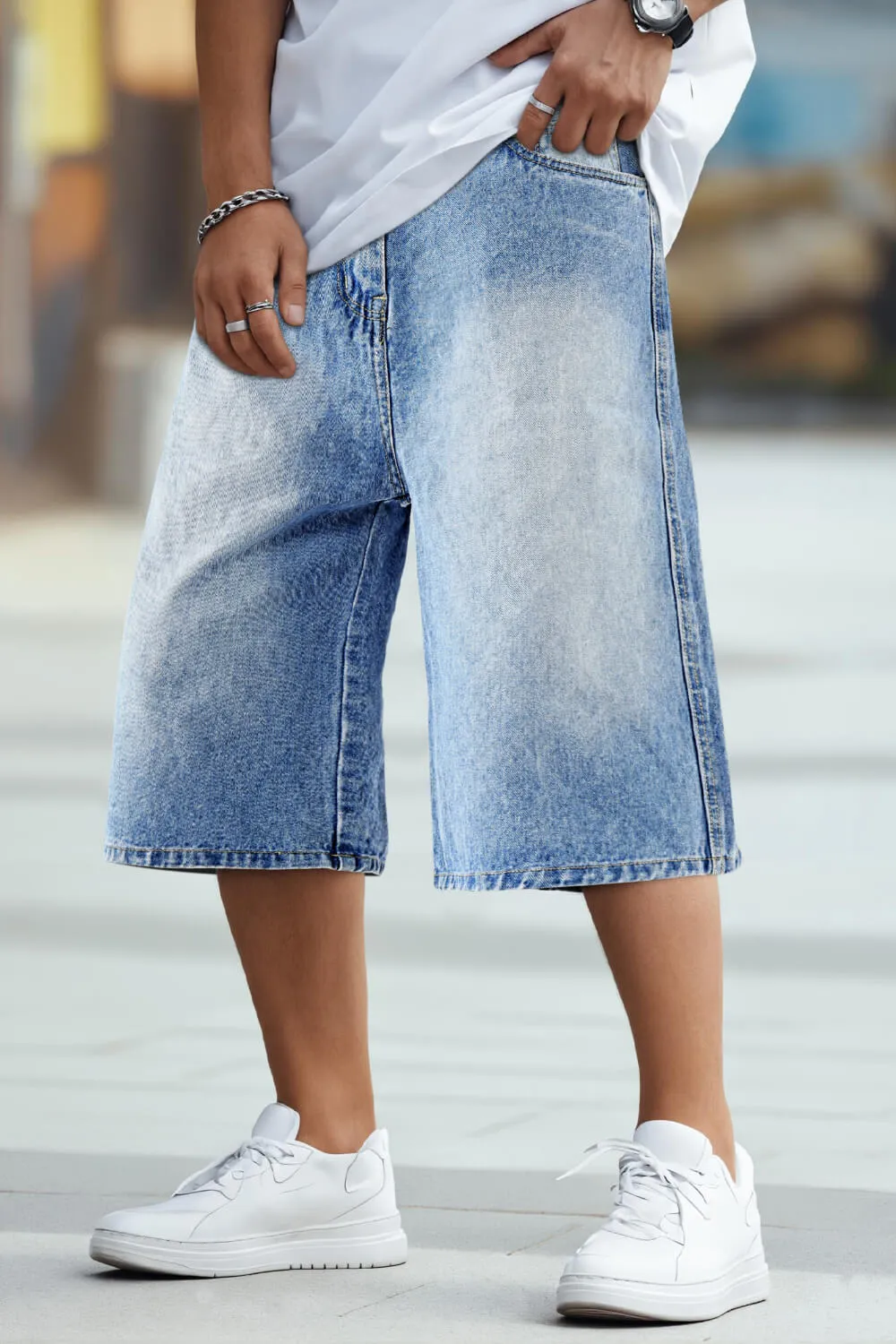 Men's Loose Denim Short - Light Blue