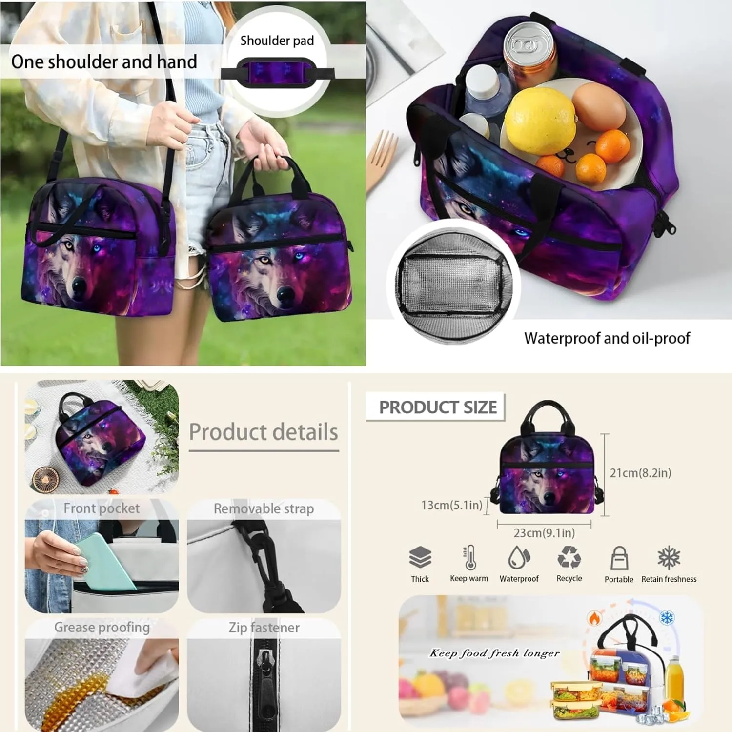 Merkmak Starry Wolf Boys Backpack with Lunch Box Set for 1St 2Nd Kids Cool Bookbag 17 Inch School Bag for Age 3-12 Children Lightweight Book Bags for Back to School Gifts
