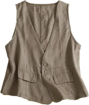MINTLIMIT Women's Linen Vest Casual Button Down Sleeveless V Neck Lightweight Business Jacket Waistcoat Vest with Pocket