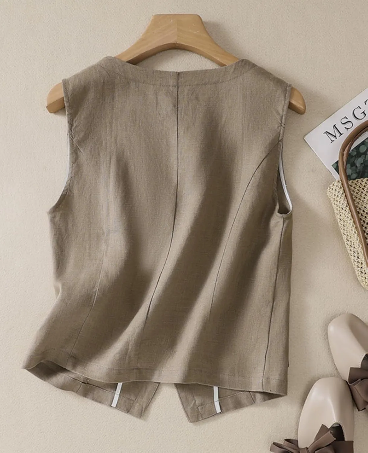 MINTLIMIT Women's Linen Vest Casual Button Down Sleeveless V Neck Lightweight Business Jacket Waistcoat Vest with Pocket