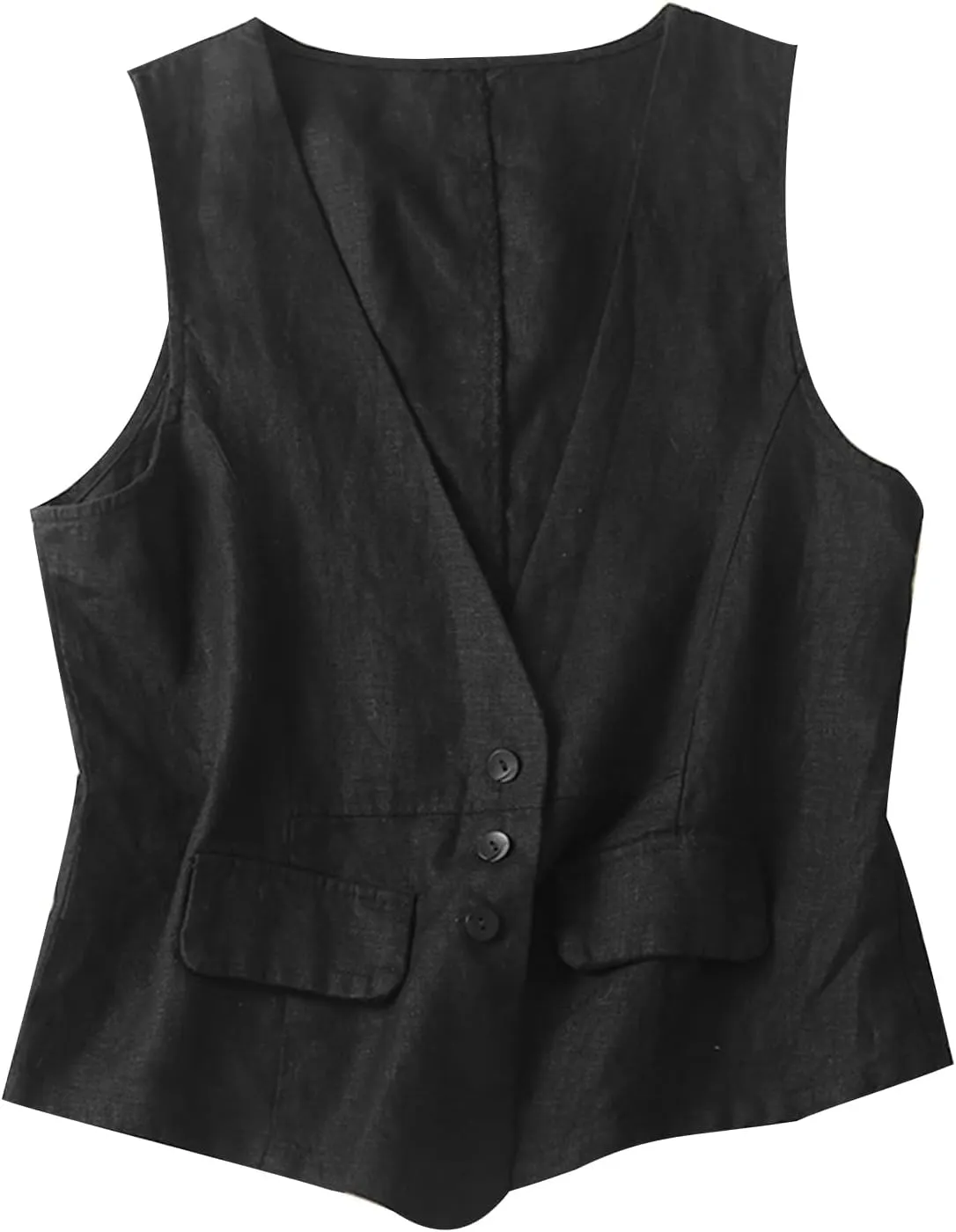 MINTLIMIT Women's Linen Vest Casual Button Down Sleeveless V Neck Lightweight Business Jacket Waistcoat Vest with Pocket