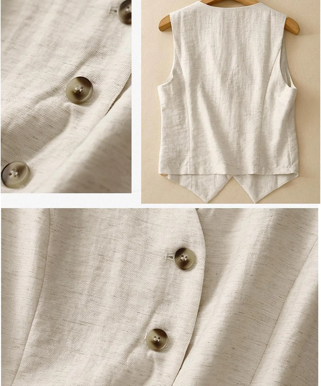 MINTLIMIT Women's Linen Vest Casual Button Down Sleeveless V Neck Lightweight Business Jacket Waistcoat Vest with Pocket