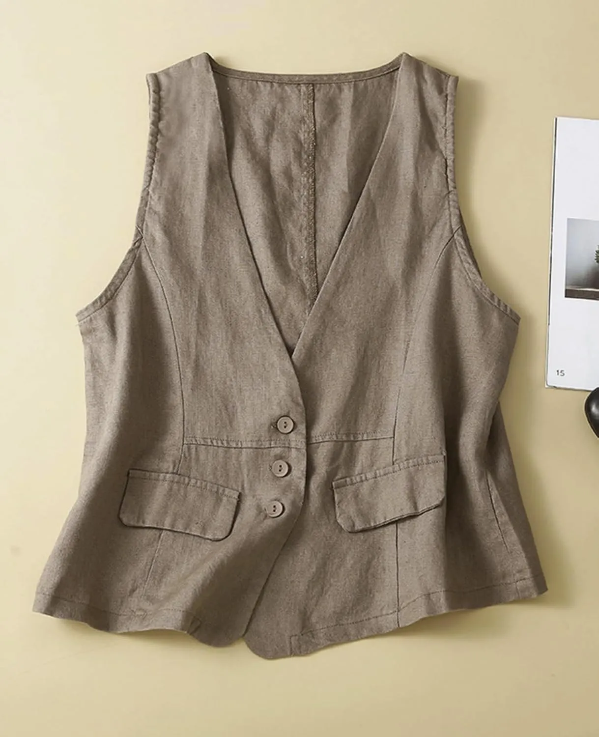 MINTLIMIT Women's Linen Vest Casual Button Down Sleeveless V Neck Lightweight Business Jacket Waistcoat Vest with Pocket