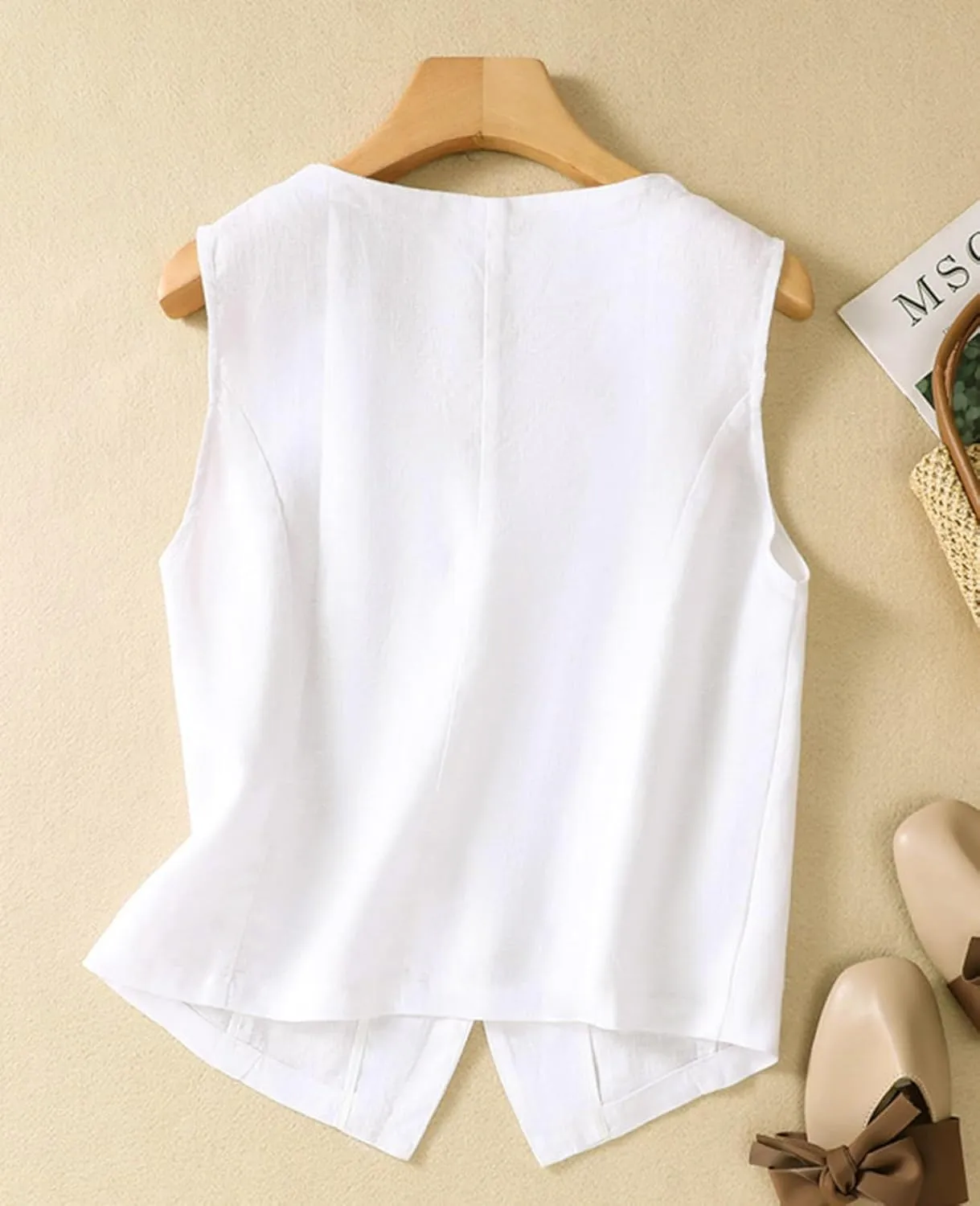 MINTLIMIT Women's Linen Vest Casual Button Down Sleeveless V Neck Lightweight Business Jacket Waistcoat Vest with Pocket