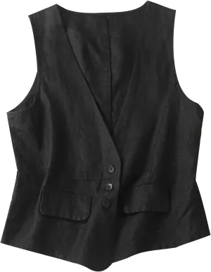 MINTLIMIT Women's Linen Vest Casual Button Down Sleeveless V Neck Lightweight Business Jacket Waistcoat Vest with Pocket