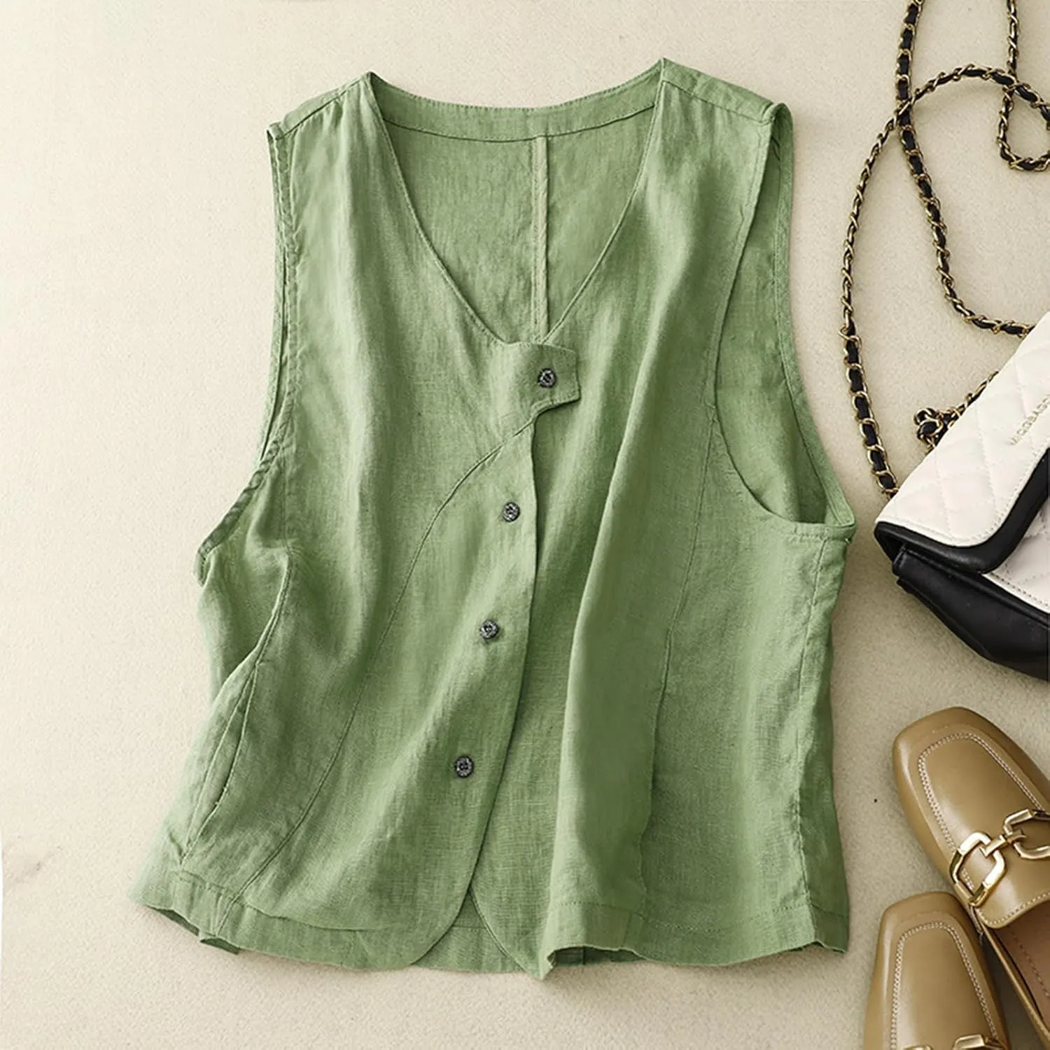 MINTLIMIT Women's Linen Vest Summer Sleeveless Scoop Neck Waistcoat Lightweight Work Casual Cotton Blazer Vest