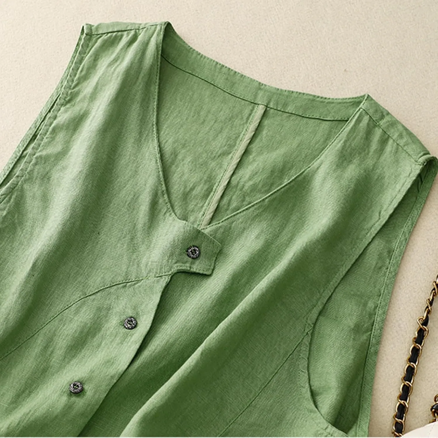 MINTLIMIT Women's Linen Vest Summer Sleeveless Scoop Neck Waistcoat Lightweight Work Casual Cotton Blazer Vest