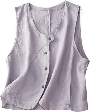 MINTLIMIT Women's Linen Vest Summer Sleeveless Scoop Neck Waistcoat Lightweight Work Casual Cotton Blazer Vest