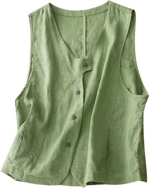 MINTLIMIT Women's Linen Vest Summer Sleeveless Scoop Neck Waistcoat Lightweight Work Casual Cotton Blazer Vest
