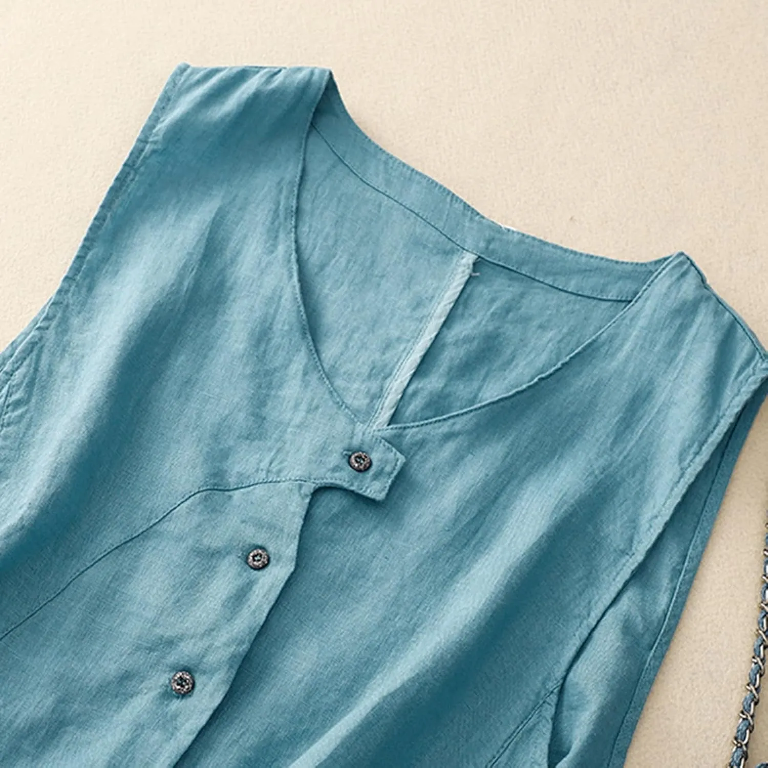 MINTLIMIT Women's Linen Vest Summer Sleeveless Scoop Neck Waistcoat Lightweight Work Casual Cotton Blazer Vest