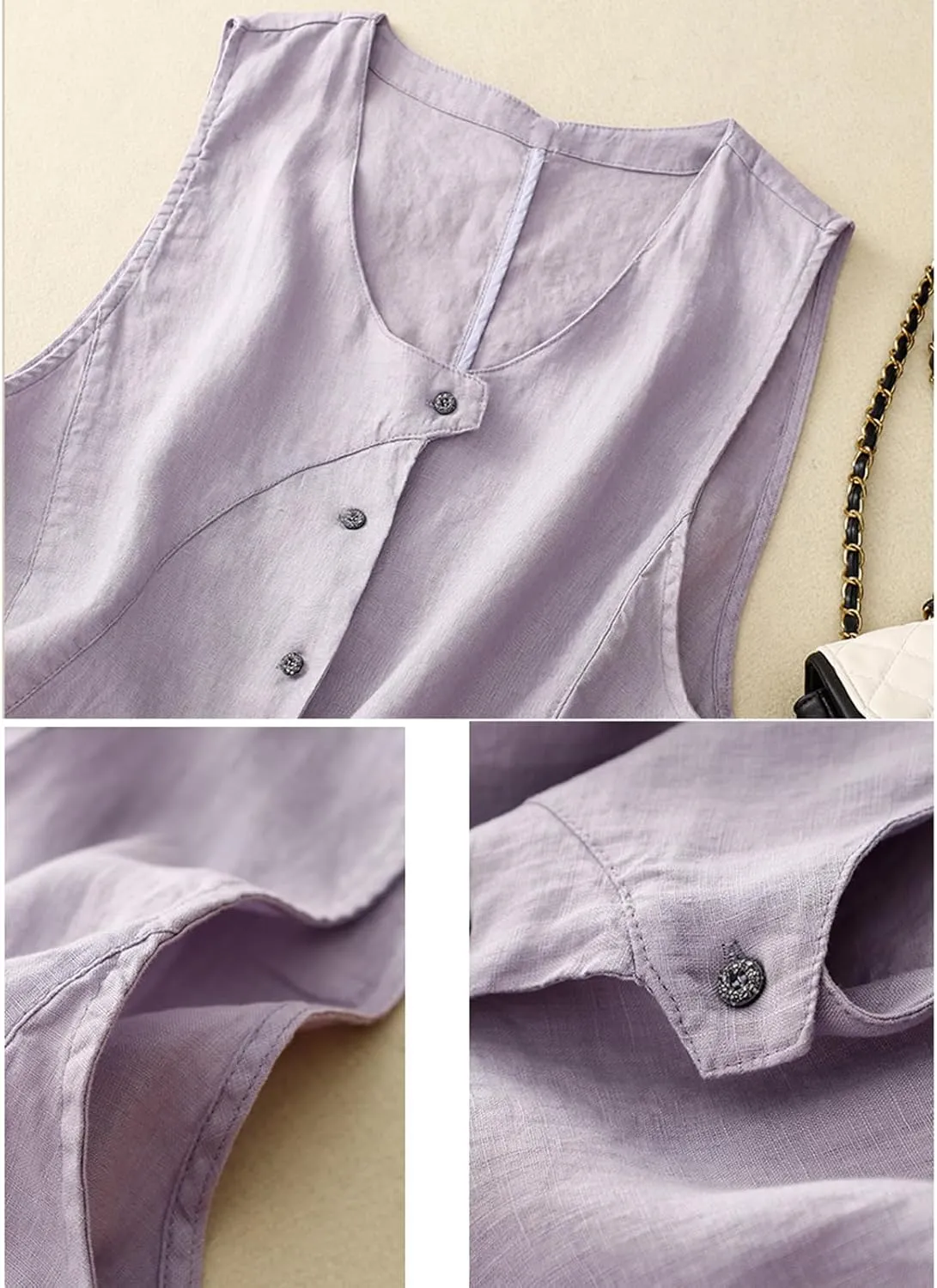 MINTLIMIT Women's Linen Vest Summer Sleeveless Scoop Neck Waistcoat Lightweight Work Casual Cotton Blazer Vest