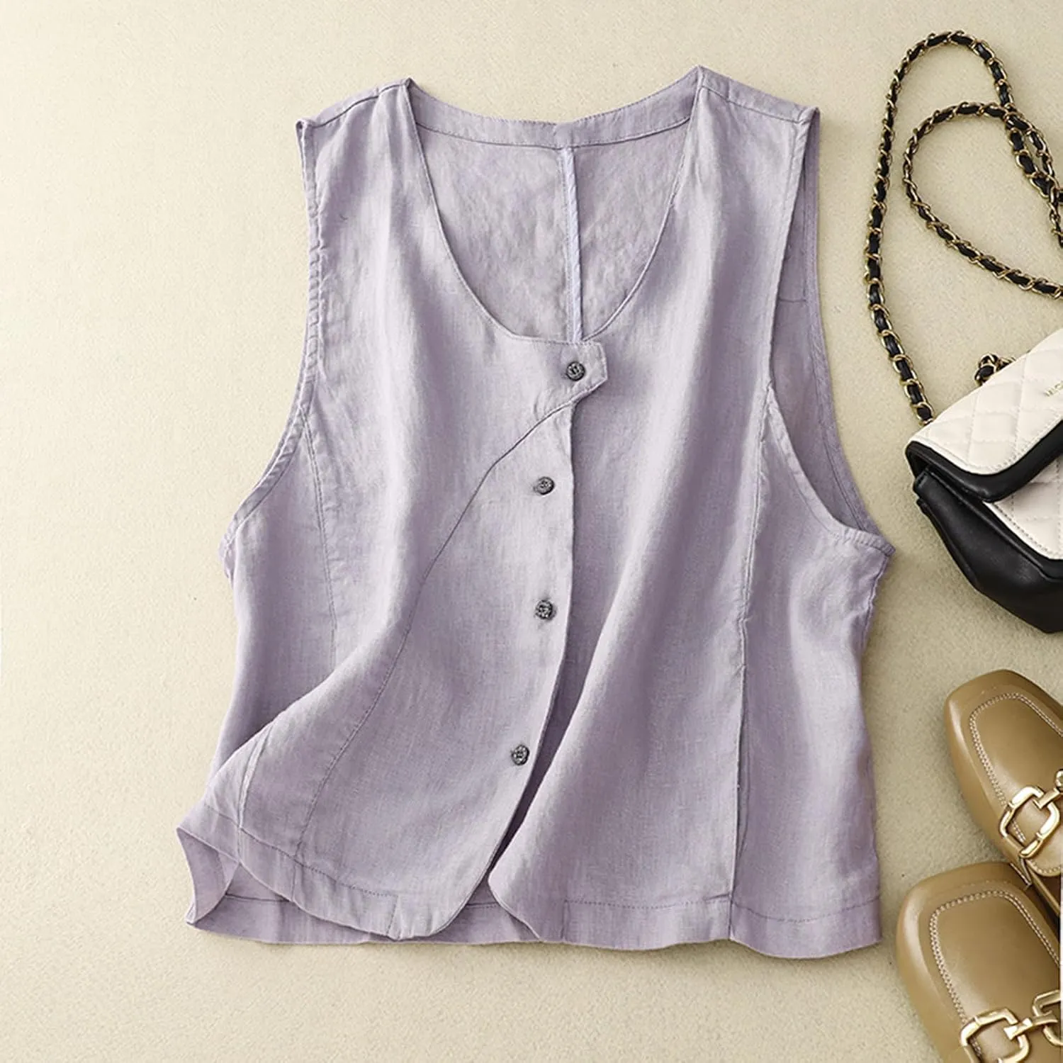 MINTLIMIT Women's Linen Vest Summer Sleeveless Scoop Neck Waistcoat Lightweight Work Casual Cotton Blazer Vest