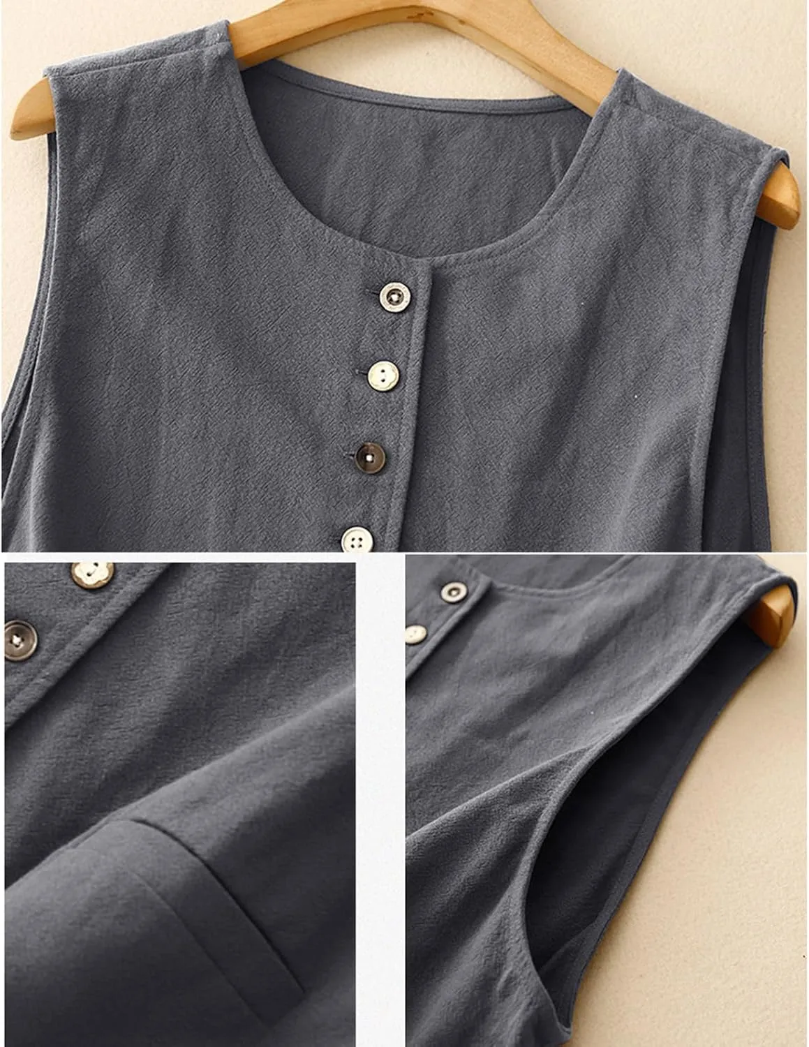 MINTLIMIT Women's Linen Vest Summer Sleeveless Scoop Neck Waistcoat Lightweight Work Casual Cotton Blazer Vest