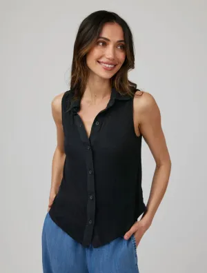 Mixed Sleeveless Button Down