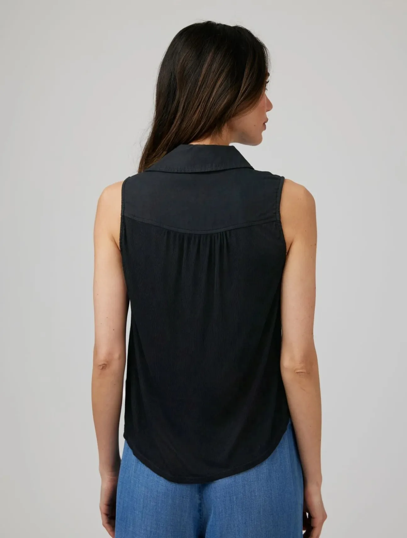 Mixed Sleeveless Button Down