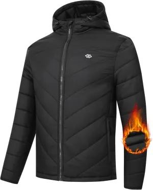 MoFiz Men's Lightweight Puffer Jacket Hooded Insulated Winter Puffy Coat Full Zip Water Resistant Windproof Hiking Jacket