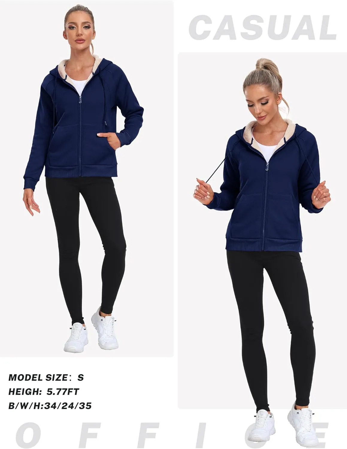 MoFiz Women's Fleece Zip Up Hoodie Warm and Cozy Sherpa Lined Sweatshirt Winter Hoodie Jackets for Women with Pockets