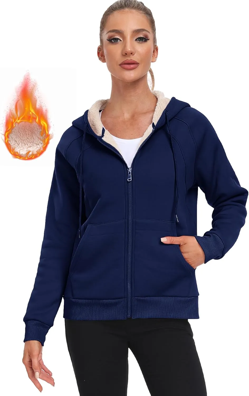 MoFiz Women's Fleece Zip Up Hoodie Warm and Cozy Sherpa Lined Sweatshirt Winter Hoodie Jackets for Women with Pockets